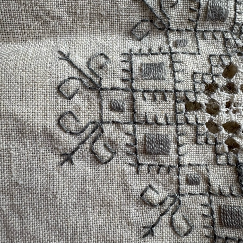 Vintage Tablecloth 5 Napkins Square Approx 40” X‎ 40” Blue Embroidered Cut Outs
